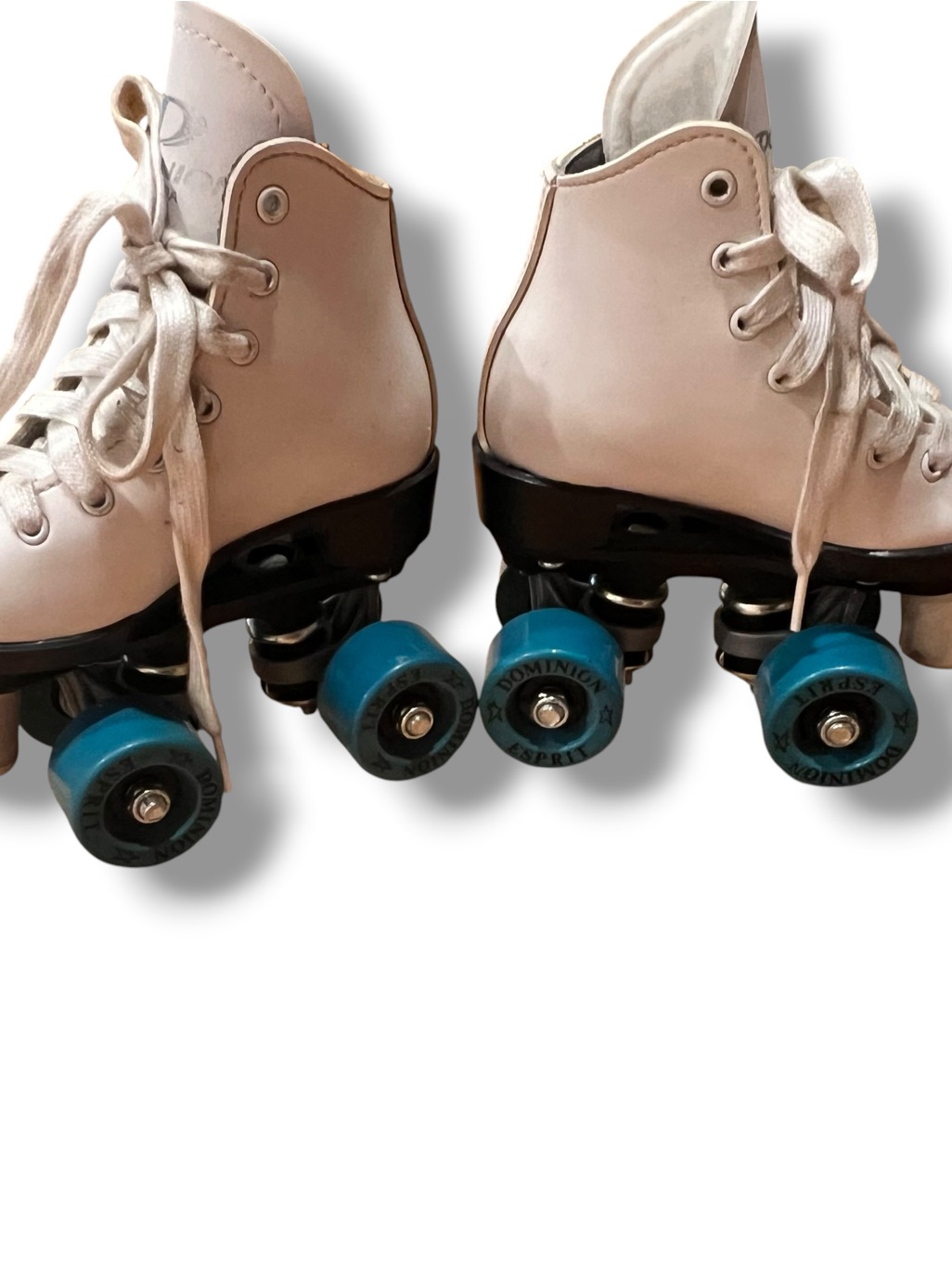 Vtg Dominion Marathon Lv Roller Skates Kids Sz 8 Retro White Teal Blue Wheels — image 3 of 8